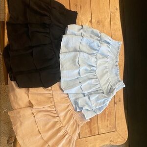 Ruffled Skirt Trio in Black, Blue, and Tan